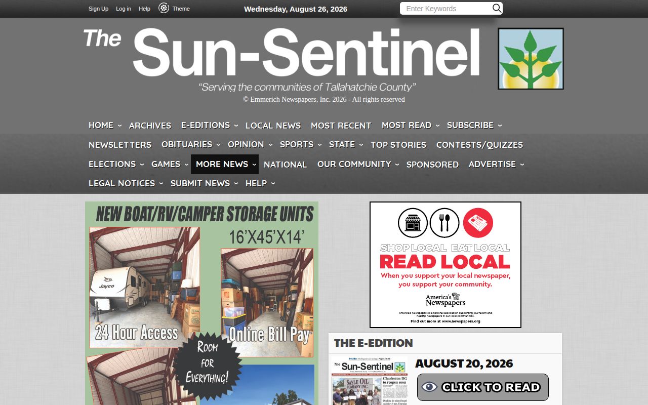 Tallahatchie County Crime News section showing local news category access