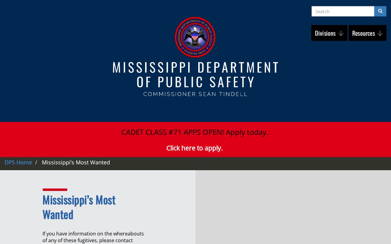 Tallahatchie County wanted-record research using the official Mississippi DPS Most Wanted page