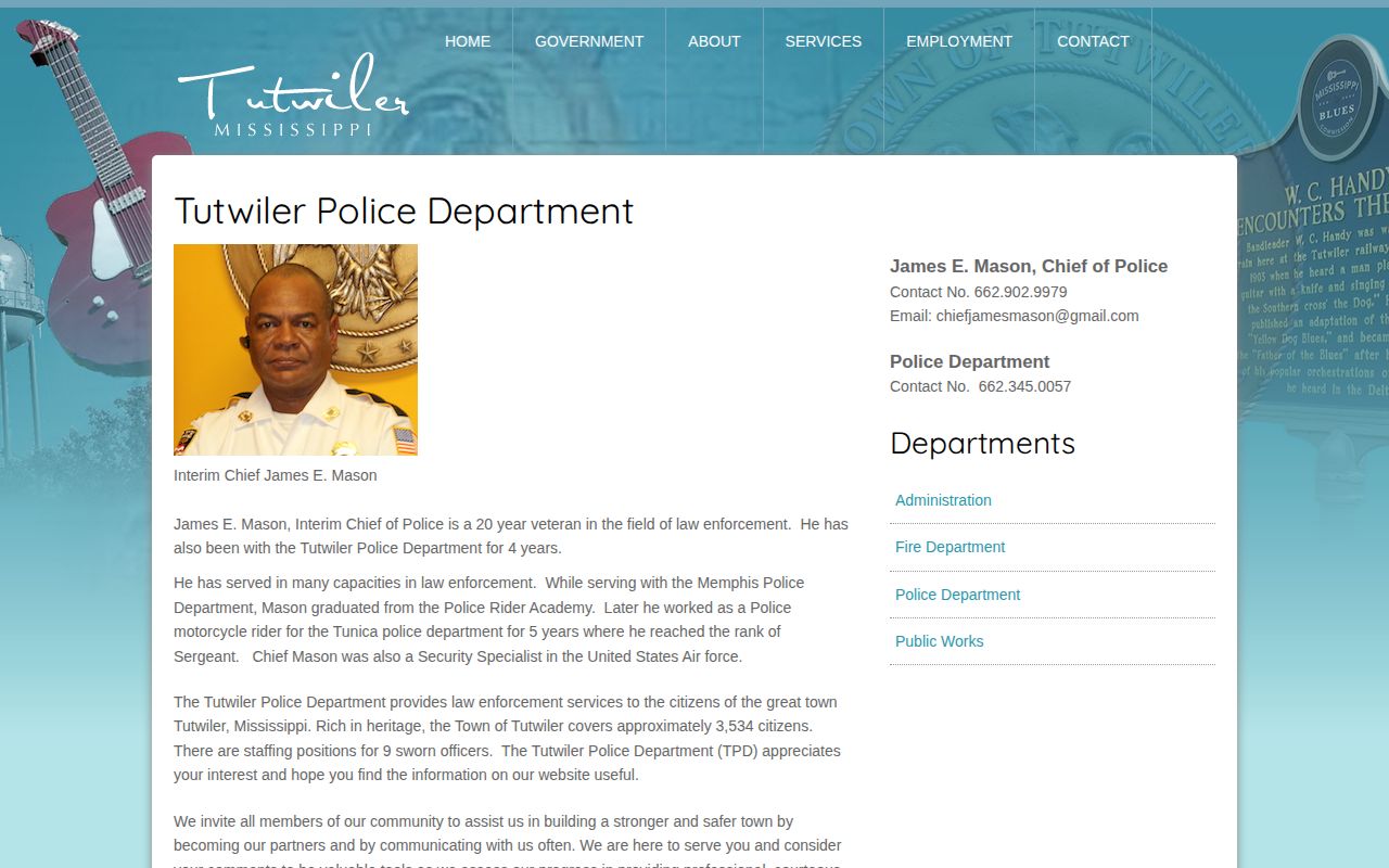 Tutwiler Police Department public report-contact page for Tallahatchie County arrest records
